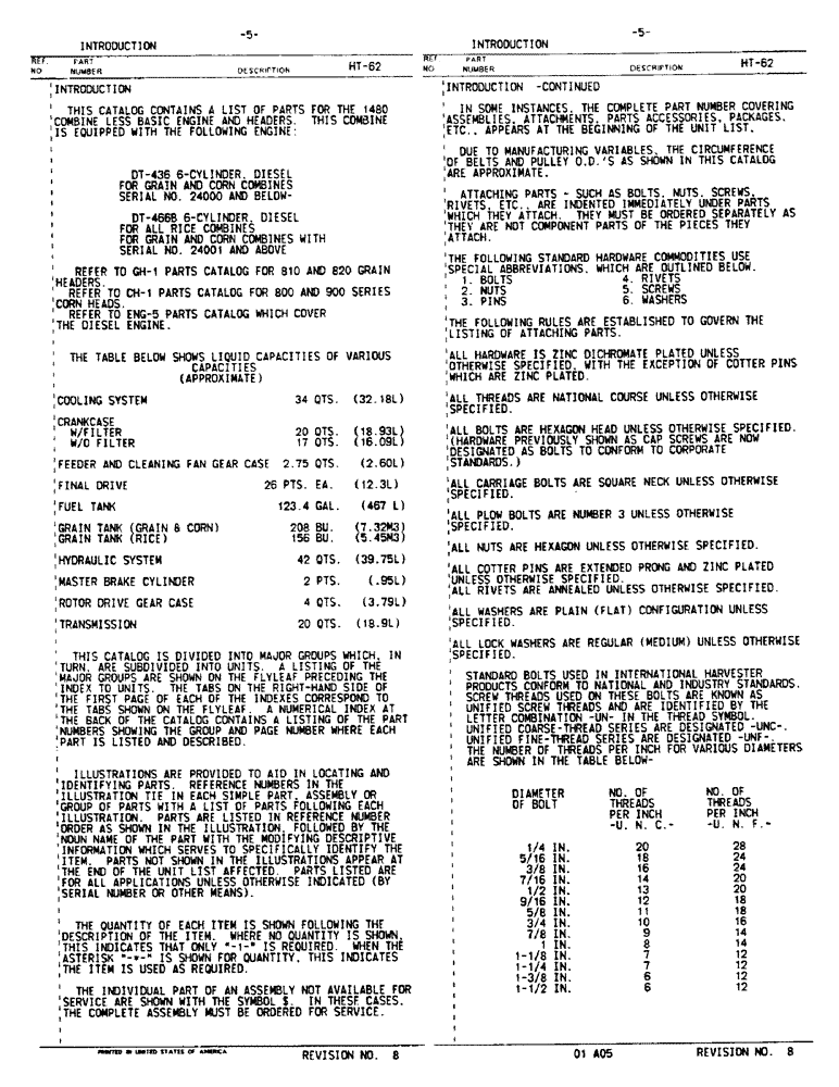 Схема запчастей Case IH 1480 - (00-05) - INTRODUCTION (00) - GENERAL