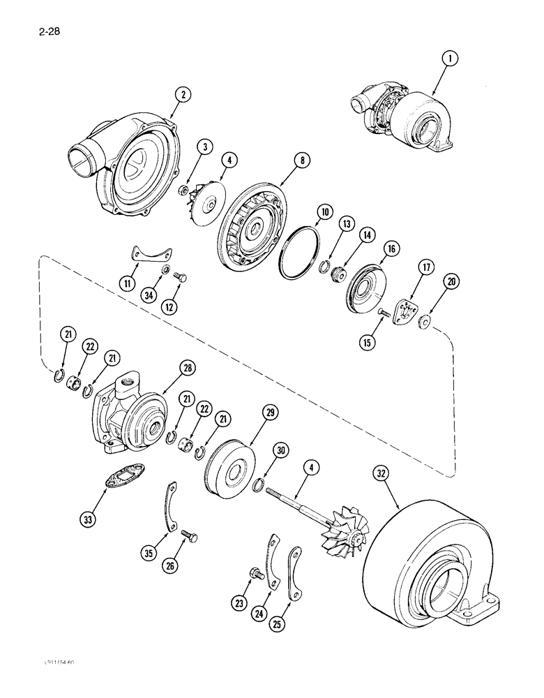 Схема запчастей Case IH 1640 - (2-28) - TURBOCHARGER, 6TA-590 ENGINE (01) - ENGINE