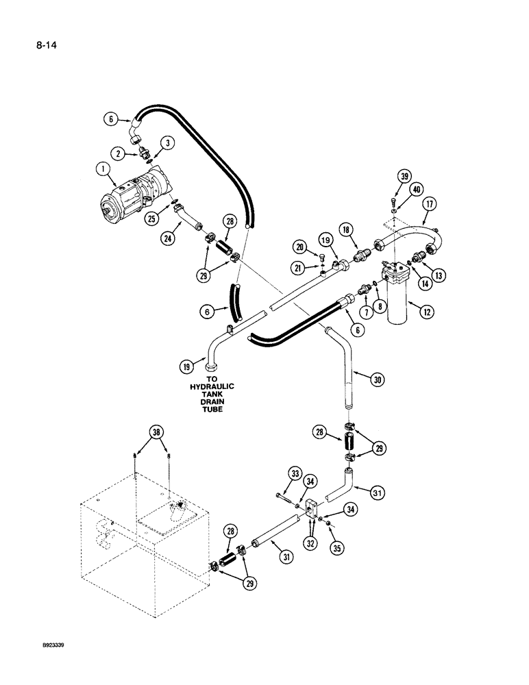 Схема запчастей Case IH 9250 - (8-014) - HYDRAULIC SYSTEM, PUMP TO TANK AND FILTER, PRIOR TO P.I.N. JCB0028400 (08) - HYDRAULICS