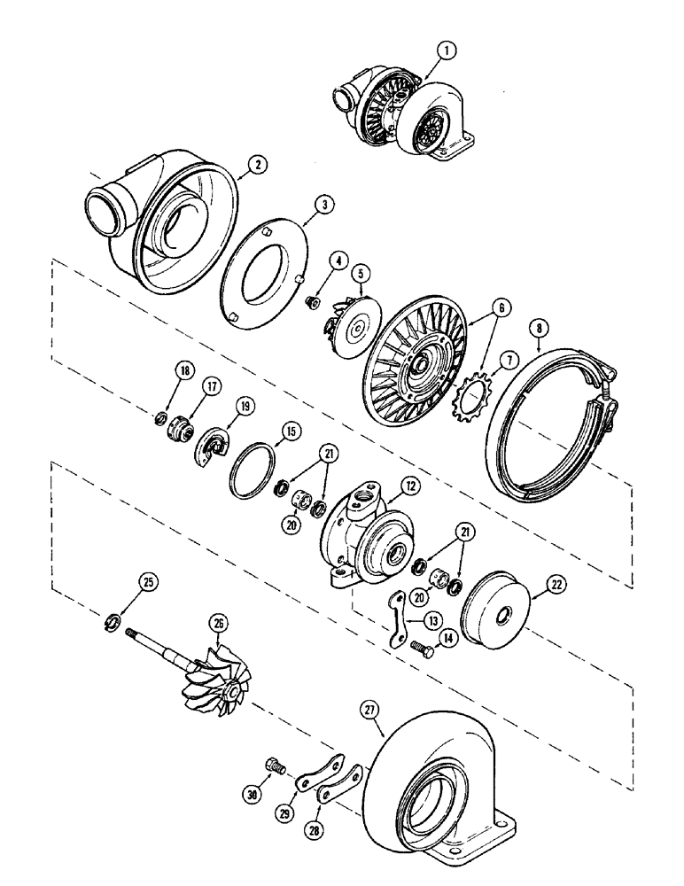 Схема запчастей Case IH 1370 - (023C) - TURBO-CHARGER, 504BDT, DIESEL ENGINE, MODEL T04 WITH BACK PLATE BAND (02) - ENGINE