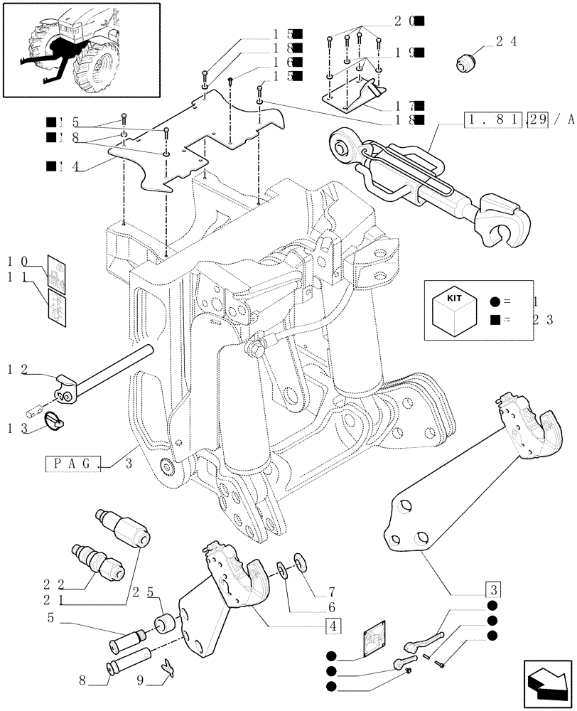 Схема запчастей Case IH PUMA 210 - (1.81.9/01[06]) - (VAR.090) FRONT HPL FOR MID MOUNT REMOTES LESS PTO, WITH AUX. COUPLERS - LINK AND ARMS - D5688 - C6726 (07) - HYDRAULIC SYSTEM