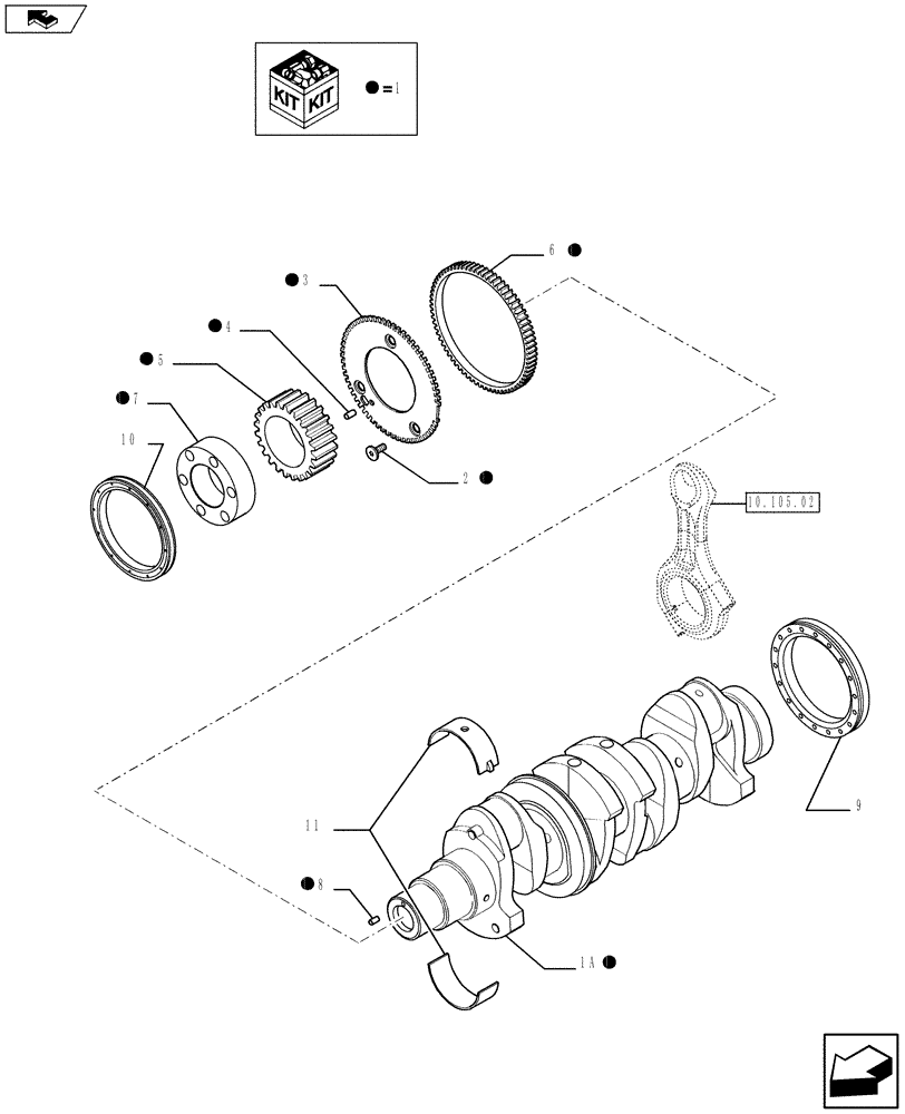 Схема запчастей Case IH F5AE5484C A002 - (10.103.01) - CRANKSHAFT (10) - ENGINE