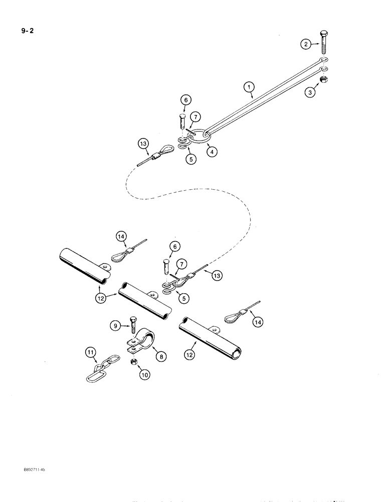 Схема запчастей Case IH 9 - (9-02) - DRAWBAR, USED WITH TWO PEG TOOTH HARROW SECTIONS, 12 FOOT WIDE HARROW 