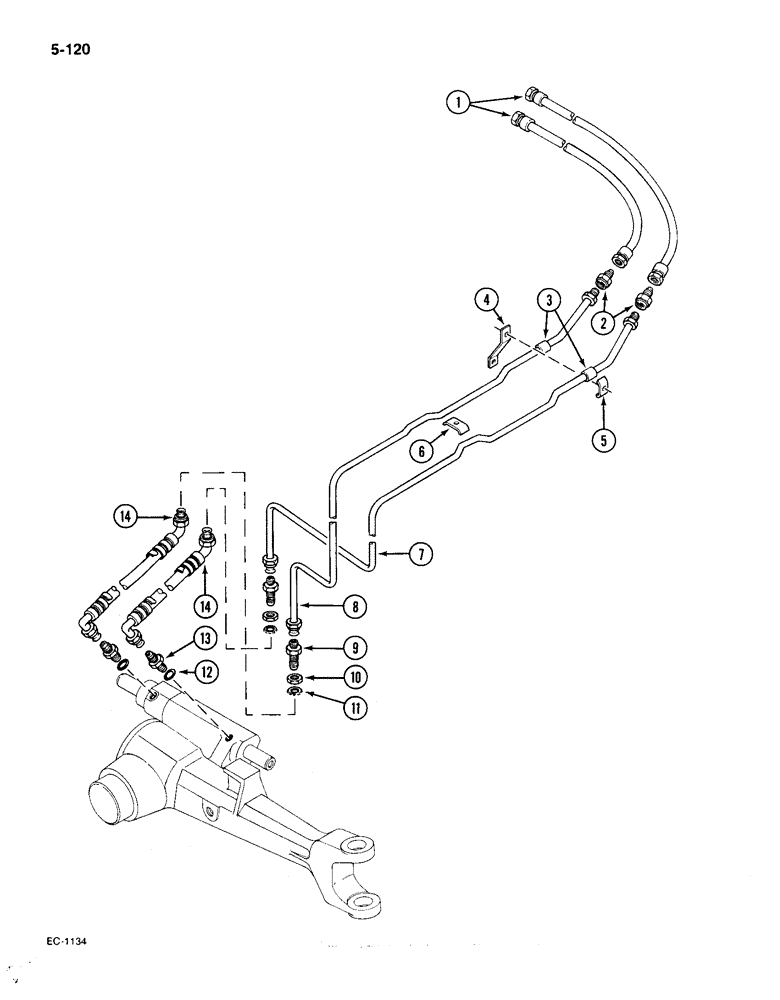 Схема запчастей Case IH 385 - (5-120) - STEERING PIPES FRONT, 4 WHEEL DRIVE, MFD TRACTORS P.I.N.18001 AND AFTER (05) - STEERING