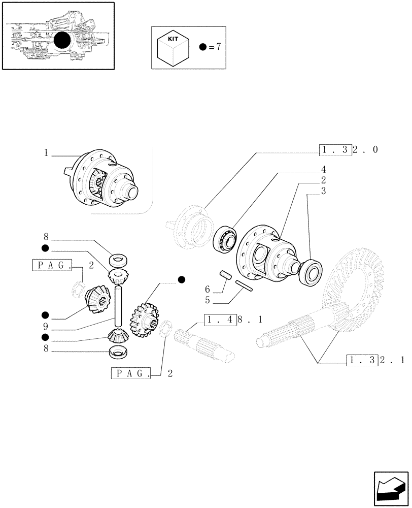 Схема запчастей Case IH JX60 - (1.32.4[01]) - DIFFERENTIAL GEARINGS - DIFFERENTIAL BOX AND GEARS (03) - TRANSMISSION