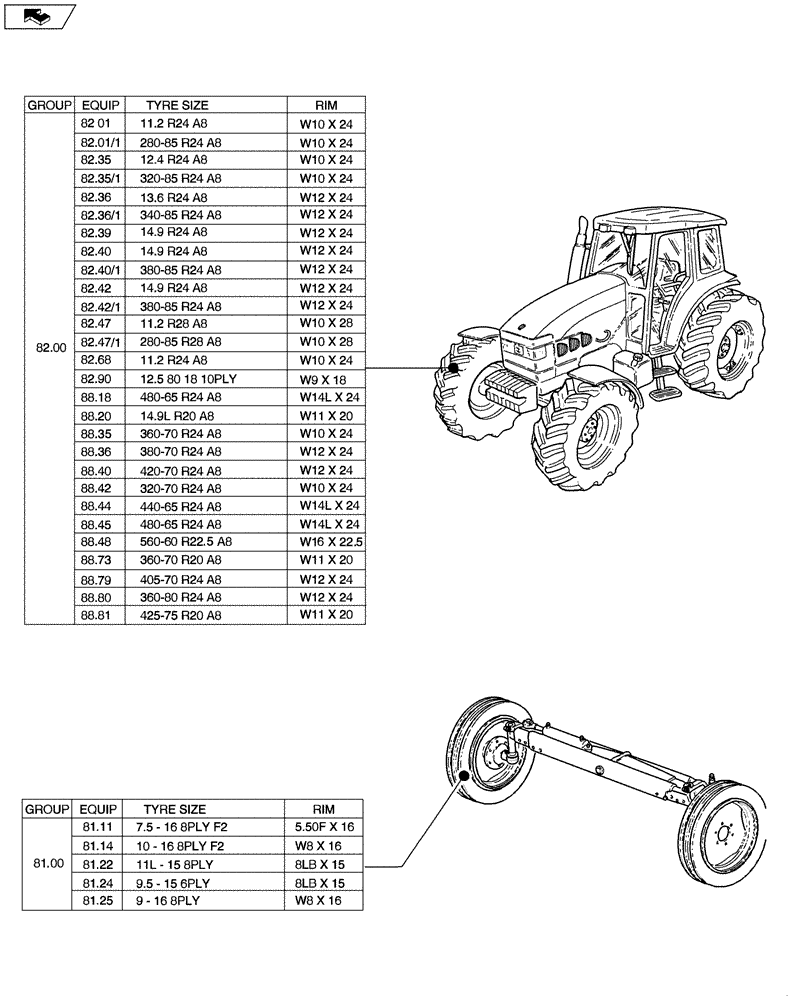Схема запчастей Case IH FARMALL 85U - (SEC. 11[01]) - WHEELS / TRACKS - FRONT (00) - GENERAL