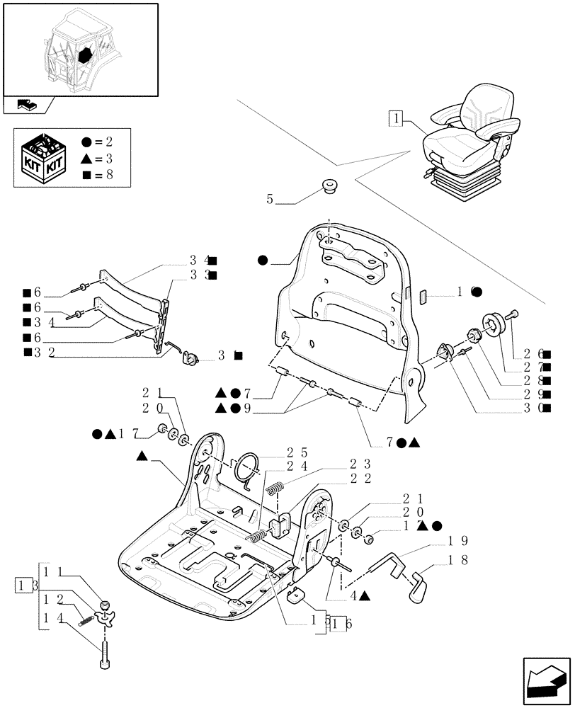 Схема запчастей Case IH FARMALL 85U - (1.93.3/02A[02]) - SWIVEL FABRIC SEAT WITH AIR SUSPENSION, SWITCH AND ARMREST - BREAKDOWN - C7342 (10) - OPERATORS PLATFORM/CAB