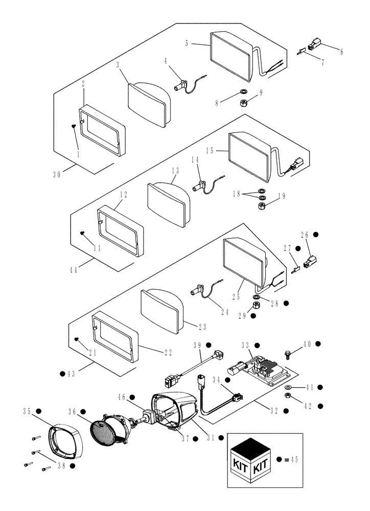 Схема запчастей Case IH MAGNUM 215 - (04-37) - WORK LAMPS - ROOF AND REAR FENDERS (04) - ELECTRICAL SYSTEMS