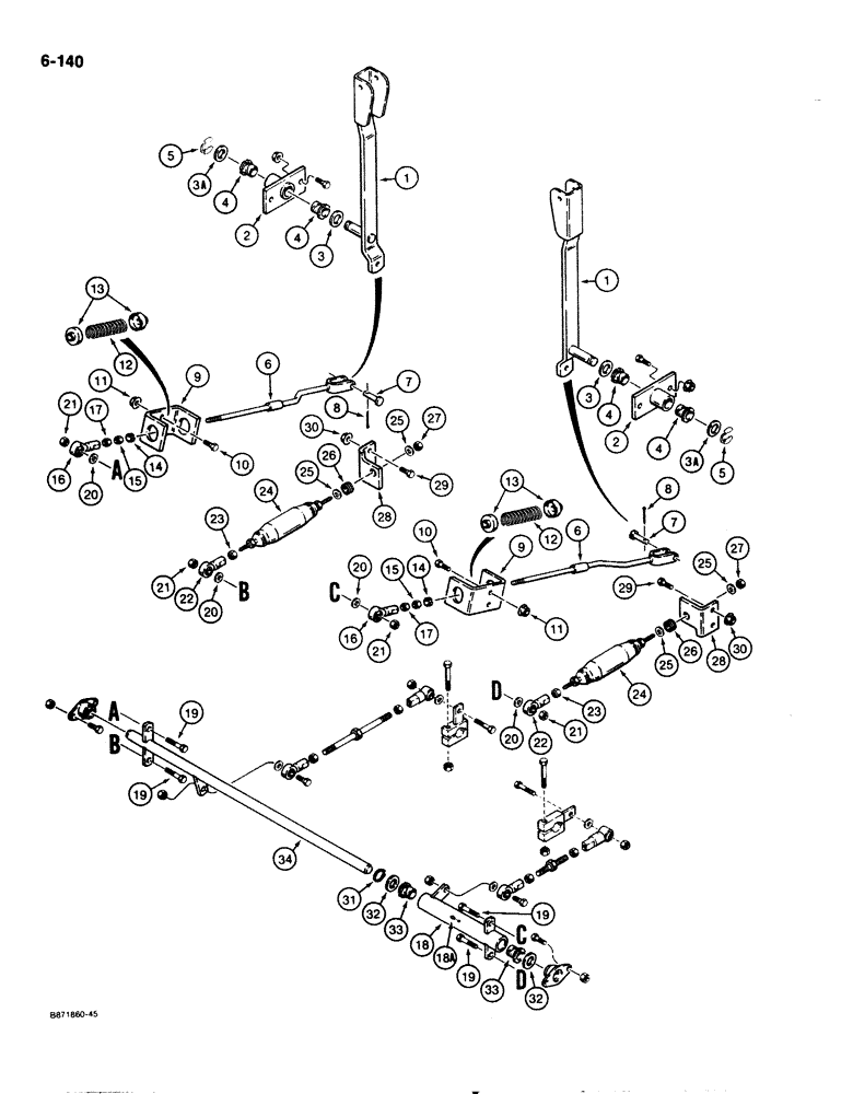 Схема запчастей Case IH 1825 - (6-140) - FORWARD AND REVERSE PUMP CONTROL LEVERS AND LINKAGE (06) - POWER TRAIN