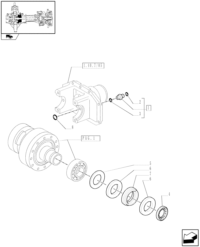 Схема запчастей Case IH PUMA 125 - (1.40. 7/07[02]) - (CL.3) FRONT AXLE W/MULTI-PLATE DIFF. LOCK AND STEERING SENSOR - DIFFERENTIAL - C5954 (VAR.330409) (04) - FRONT AXLE & STEERING