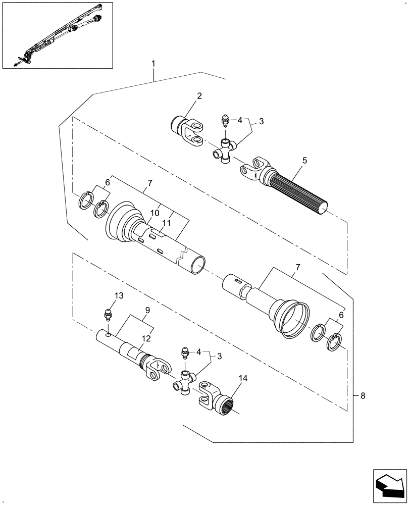 Схема запчастей Case IH DC102 - (01.04[02]) - PRIMARY PTO COMPONENTS FOR 2-PT HITCH FOR SWIVEL TONGUE (01) - PTO DRIVE SHAFT