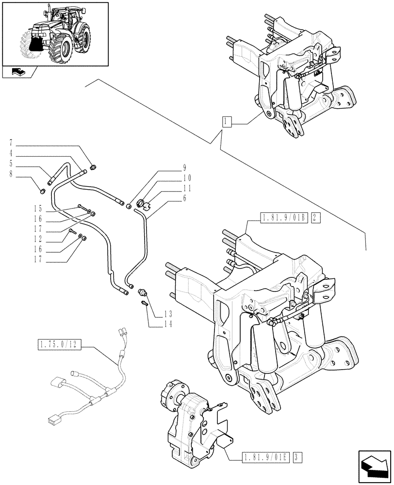Схема запчастей Case IH PUMA 165 - (1.81.9/01I) - FRONT HPL WITH PTO - BREAKDOWN (07) - HYDRAULIC SYSTEM