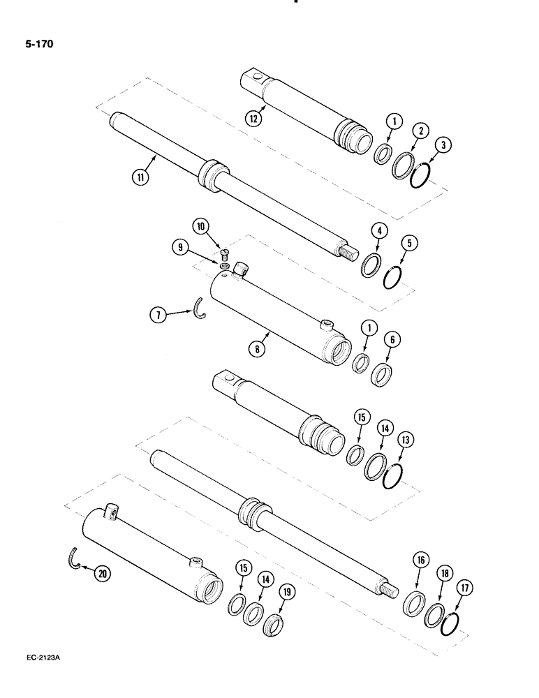 Схема запчастей Case IH 885 - (5-170) - STEERING CYLINDER, SWEPT BACK CAST FRONT AXLE (05) - STEERING