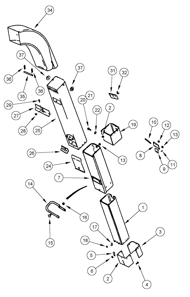 Схема запчастей Case IH CPX610 - (09C-13) - CONVEYOR CHUTES - OUTER, DRUMS NO. 3 REAR, NO. 4 FRONT (15) - HANDLING SYSTEM