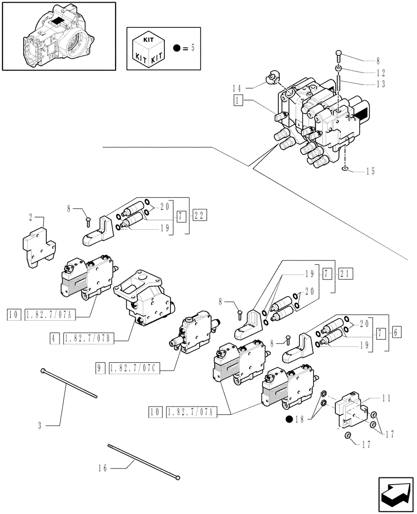 Схема запчастей Case IH PUMA 195 - (1.82.7/06) - (VAR.846) 3 X ELECTRONIC REAR REMOTES (07) - HYDRAULIC SYSTEM