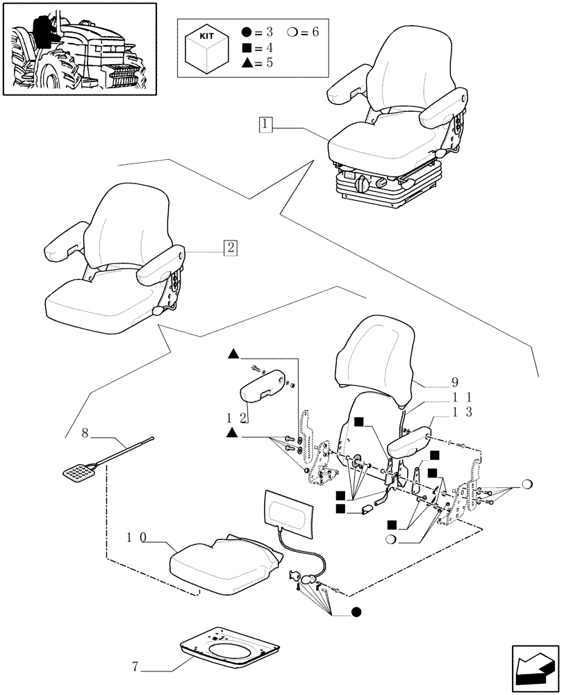 Схема запчастей Case IH JX1100U - (1.93.3/02A[01]) - (VAR.852) SEAT (LESS CAB) - BREAKDOWN (10) - OPERATORS PLATFORM/CAB
