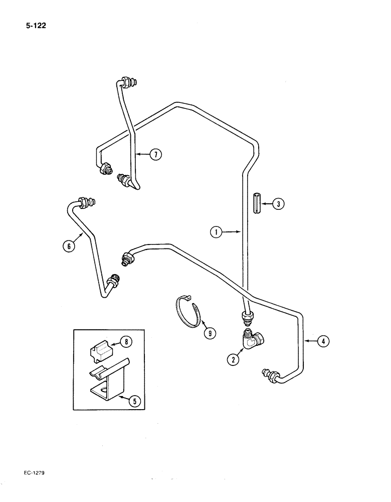 Схема запчастей Case IH 385 - (5-122) - STEERING PIPES, REAR, 2 WHEEL DRIVE, TRACTORS P.I.N. 18001 AND AFTER (05) - STEERING