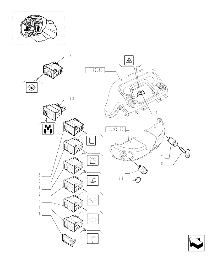 Схема запчастей Case IH JX1070C - (1.92.74[01]) - ELECTRIC CONTROLS (10) - OPERATORS PLATFORM/CAB