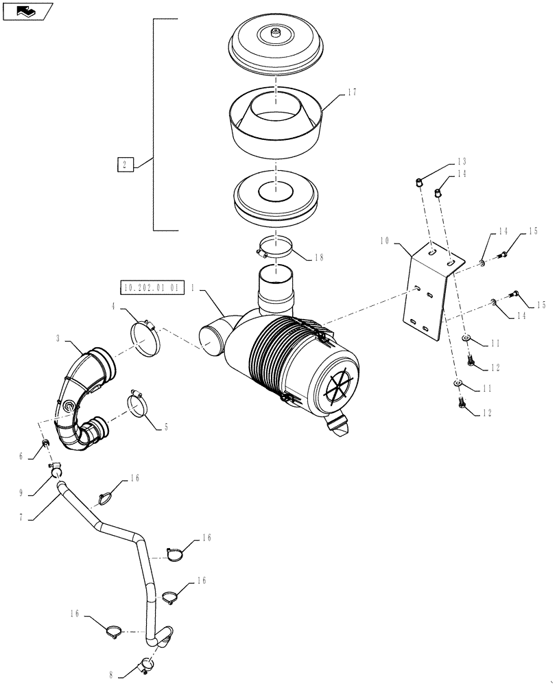 Схема запчастей Case IH 588H - (10.202.01) - AIR CLEANER INSTALLATION (10) - ENGINE