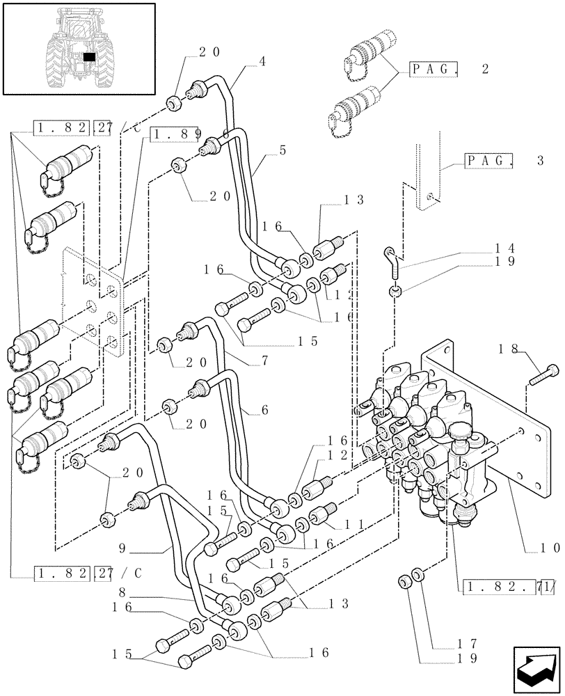 Схема запчастей Case IH JX95 - (1.82.7/03[01]) - (VAR.086) 4 CONTROL VALVES (07) - HYDRAULIC SYSTEM