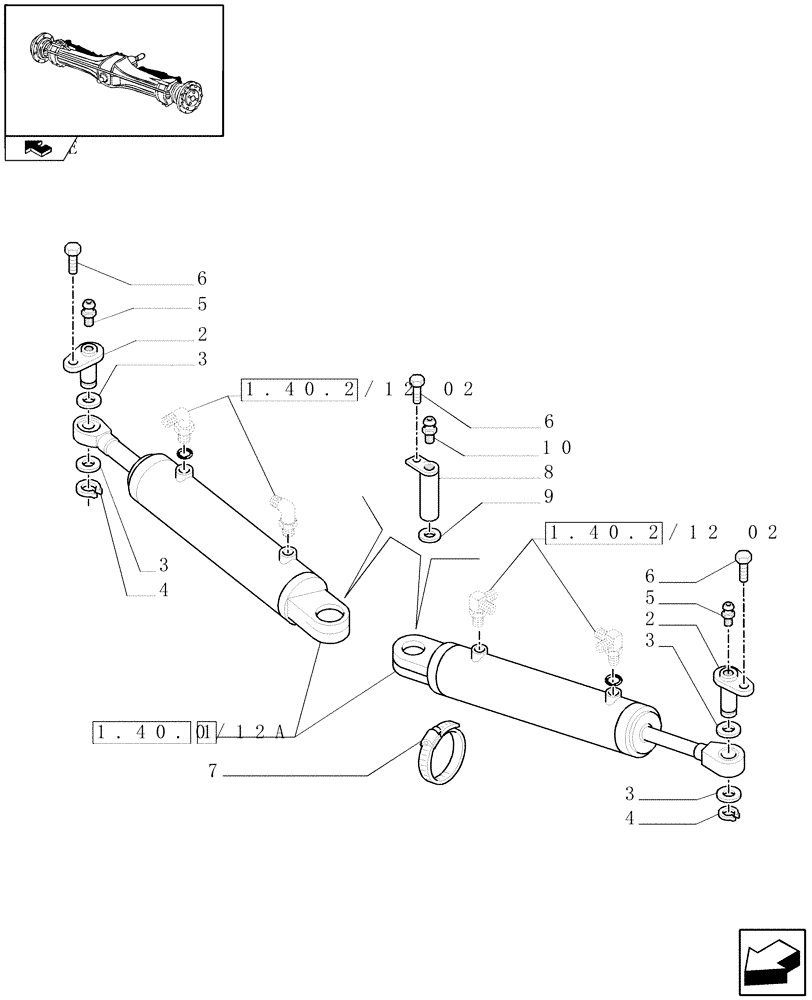 Схема запчастей Case IH MAXXUM 140 - (1.40.2/12[01]) - (CL.3) SUSPENDED FRONT AXLE WITH HYDR. DIFFER. LOCK, STEERING SENSOR AND BRAKES - CYLINDERS (VAR.330427) (04) - FRONT AXLE & STEERING