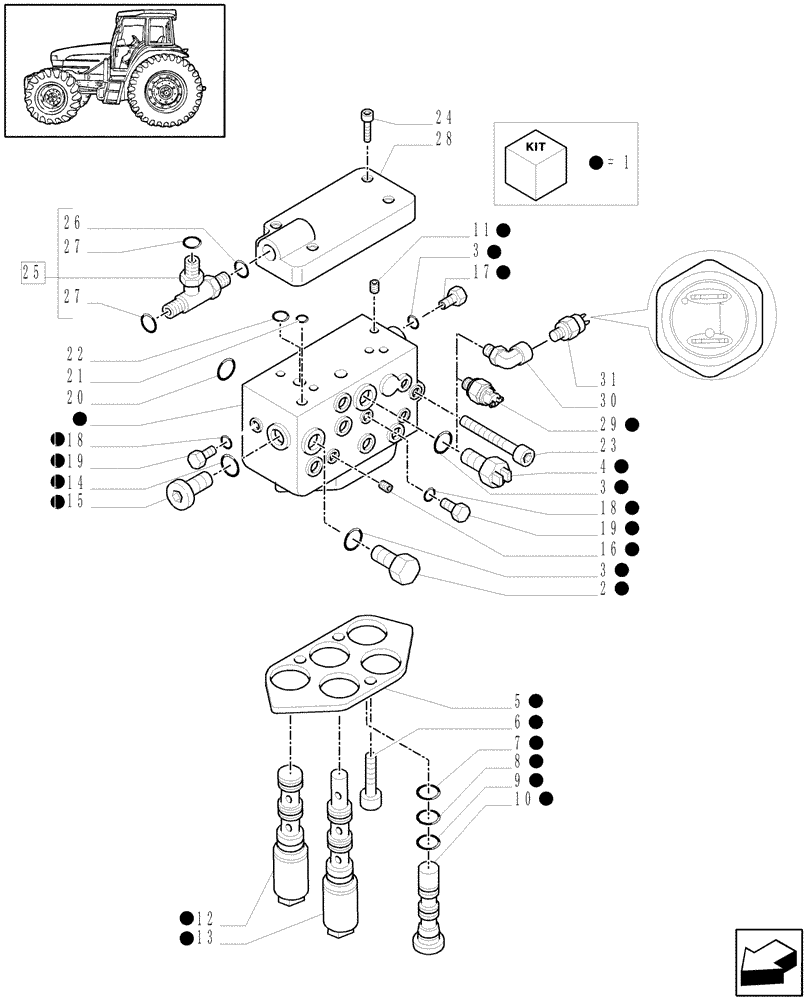 Схема запчастей Case IH MXU115 - (1.80.7/03[01]) - (VAR.100/2) 2WD - CREEPER TRANSMISSION FOR TRANSMISSION 16X16 - CONTROL VALVE AND RELEVANT PARTS (07) - HYDRAULIC SYSTEM