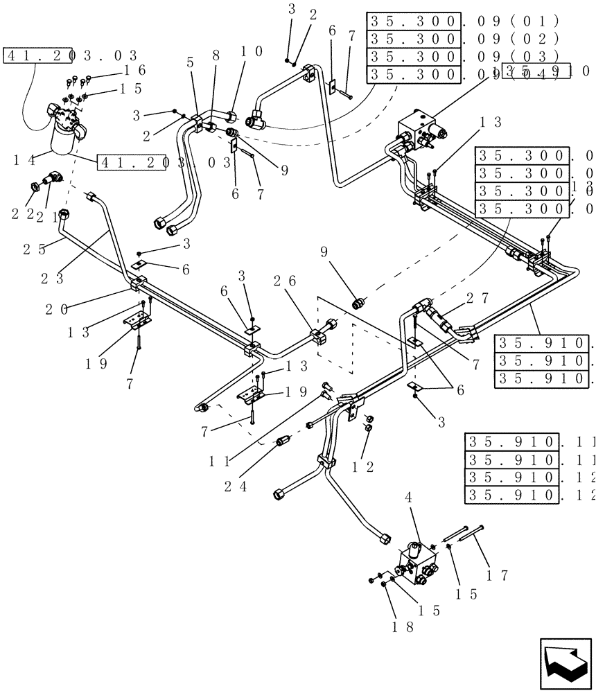 Схема запчастей Case IH 9010 - (35.752.03[02]) - HYDRAULICS, SPREADER AND ROTARY SCREEN DRIVE - 7010 (35) - HYDRAULIC SYSTEMS