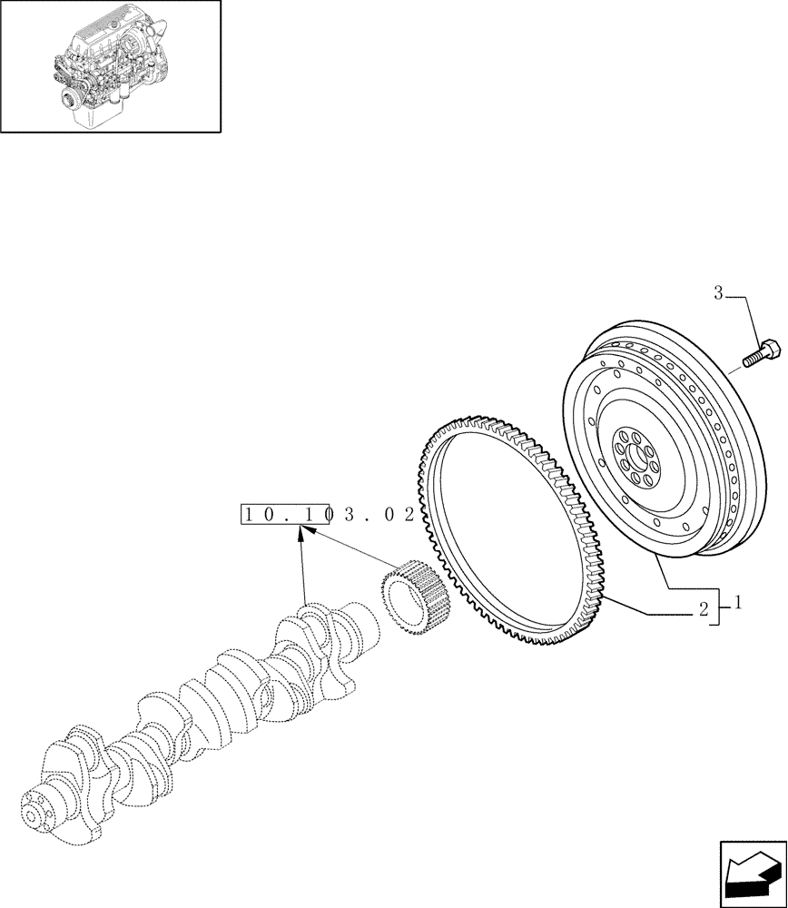 Схема запчастей Case IH 8010 - (10.103.03[03]) - FLYWHEEL - 8010 (10) - ENGINE