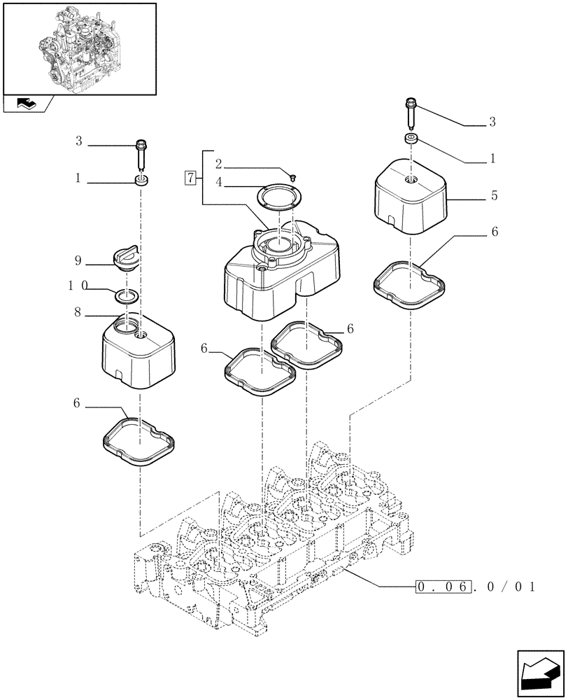 Схема запчастей Case IH FARMALL 95N - (0.06.3/01) - CYLINDER HEAD COVERS (01) - ENGINE