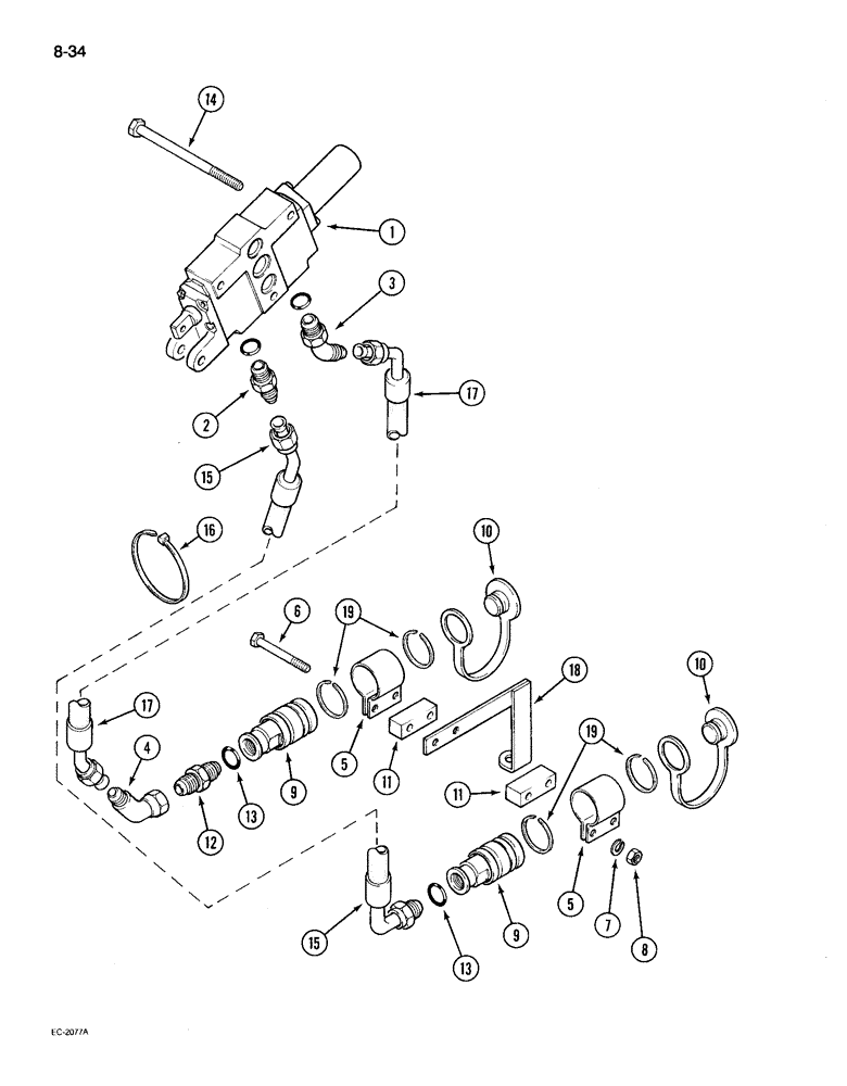 Схема запчастей Case IH 895 - (8-34) - REMOTE AUXILIARY VALVES, THIRD BANK TUBES AND COUPLINGS, WITHOUT CAB (08) - HYDRAULICS