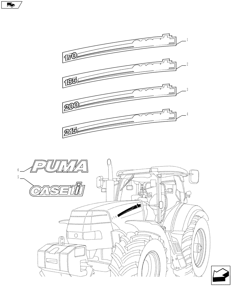 Схема запчастей Case IH PUMA 185 - (90.108.02) - MODEL IDENTIFICATION DECALS (90) - PLATFORM, CAB, BODYWORK AND DECALS