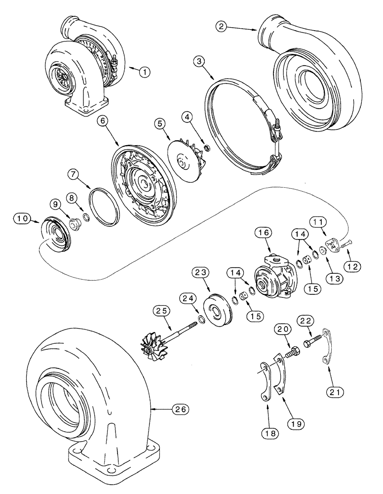 Схема запчастей Case IH 7210 - (2-040) - TURBOCHARGER ASSEMBLY, 6T-830 ENGINE, ALL 7210 TRACTORS, 7220 MODELS PRIOR TO P.I.N. JJA0064978 (02) - ENGINE