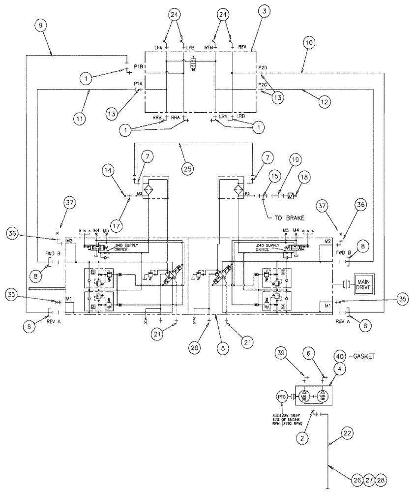 Схема запчастей Case IH SPX3310 - (06-002) - HYDROSTATIC PUMP GROUP Hydraulic Plumbing