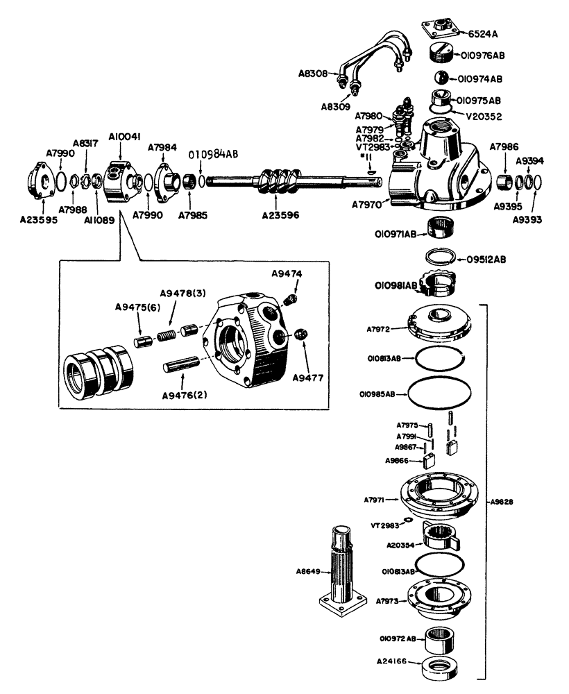 Схема запчастей Case IH 630 - (104) - POWER STEERING GEAR GENERAL PURPOSE TRACTOR #8191147 AND AFTER, PARTS FOR A10041 VALVE (05) - STEERING