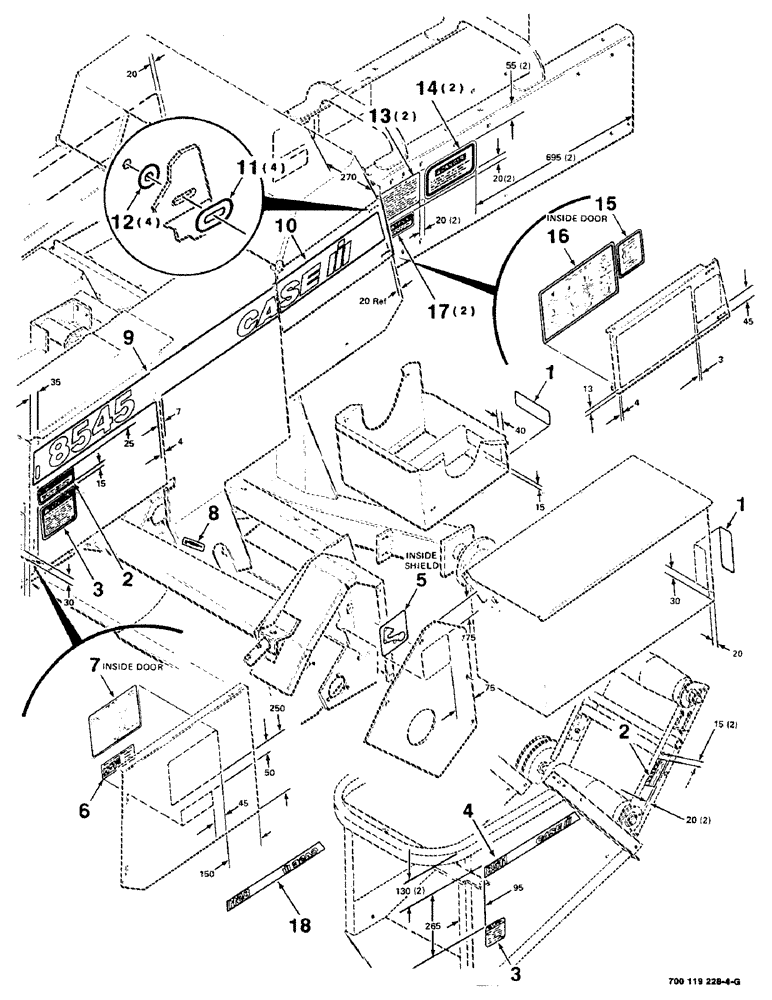 Схема запчастей Case IH 8545 - (9-08) - DECALS AND LOCATION DIAGRAM - LEFT (S.N. CFH0044811 AND LATER) Decals & Attachments