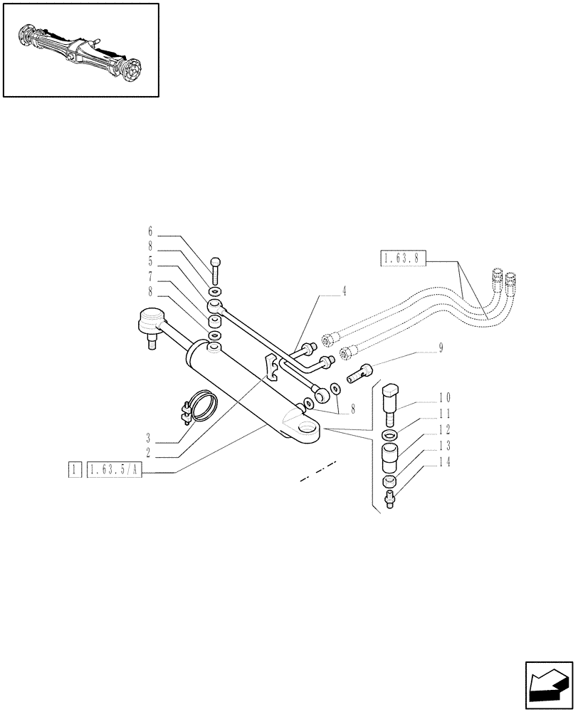 Схема запчастей Case IH JX95 - (1.63.5) - STEERING CONTROL CYLINDER (04) - FRONT AXLE & STEERING