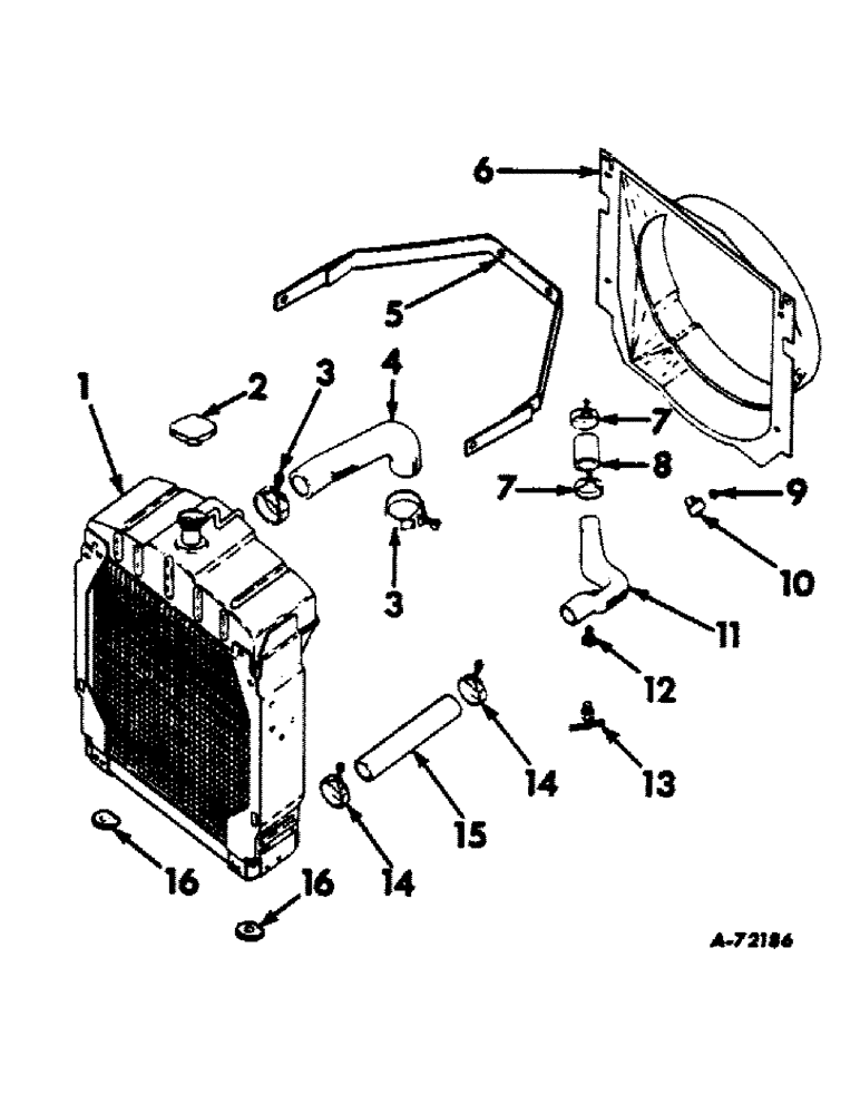 Схема запчастей Case IH 504 - (069) - COOLING SYSTEM, RADIATOR AND CONNECTIONS, FARMALL TRACTORS COOLING SYSTEM