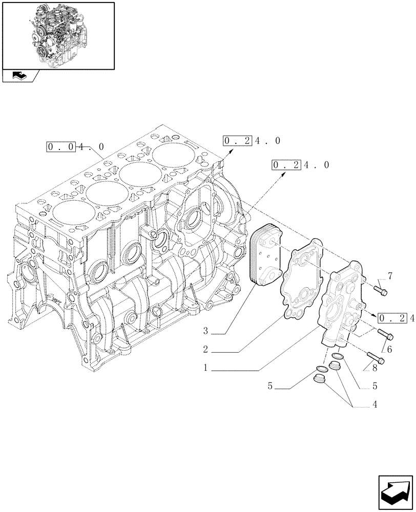 Схема запчастей Case IH FARMALL 85N - (0.31.0) - HEAT EXCHANGER (01) - ENGINE