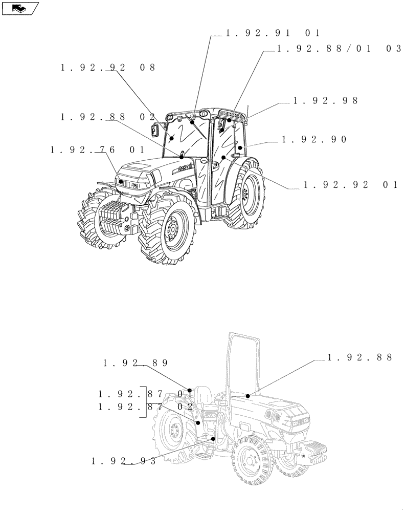 Схема запчастей Case IH FARMALL 95N - (SEC. 10[02]) - OPERATORS PLATFORM / CAB (00) - GENERAL