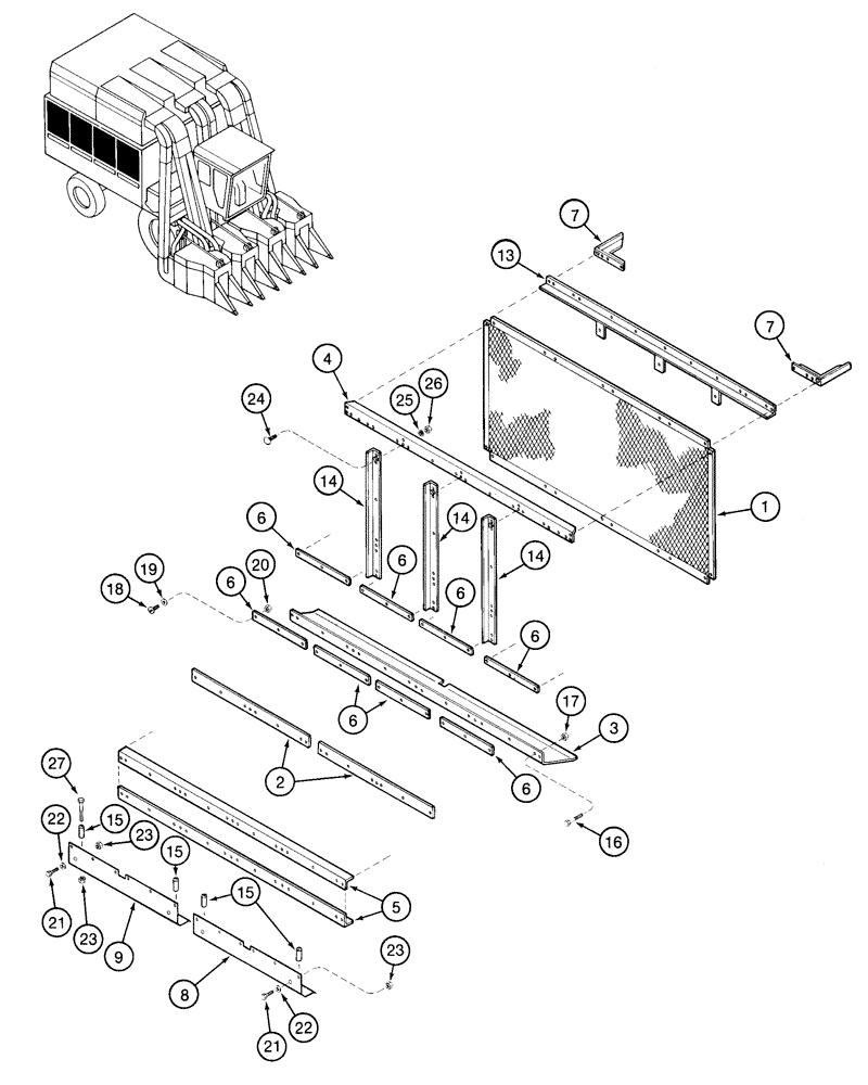 Схема запчастей Case IH 2155 - (9D-12) - RIGHT-HAND BASKET SIDE (16) - BASKET