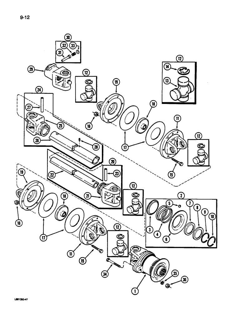Схема запчастей Case IH 1844 - (9-012) - AUXILIARY DRUM DRIVE SHAFT, 1844 COTTON PICKER (13) - PICKING SYSTEM