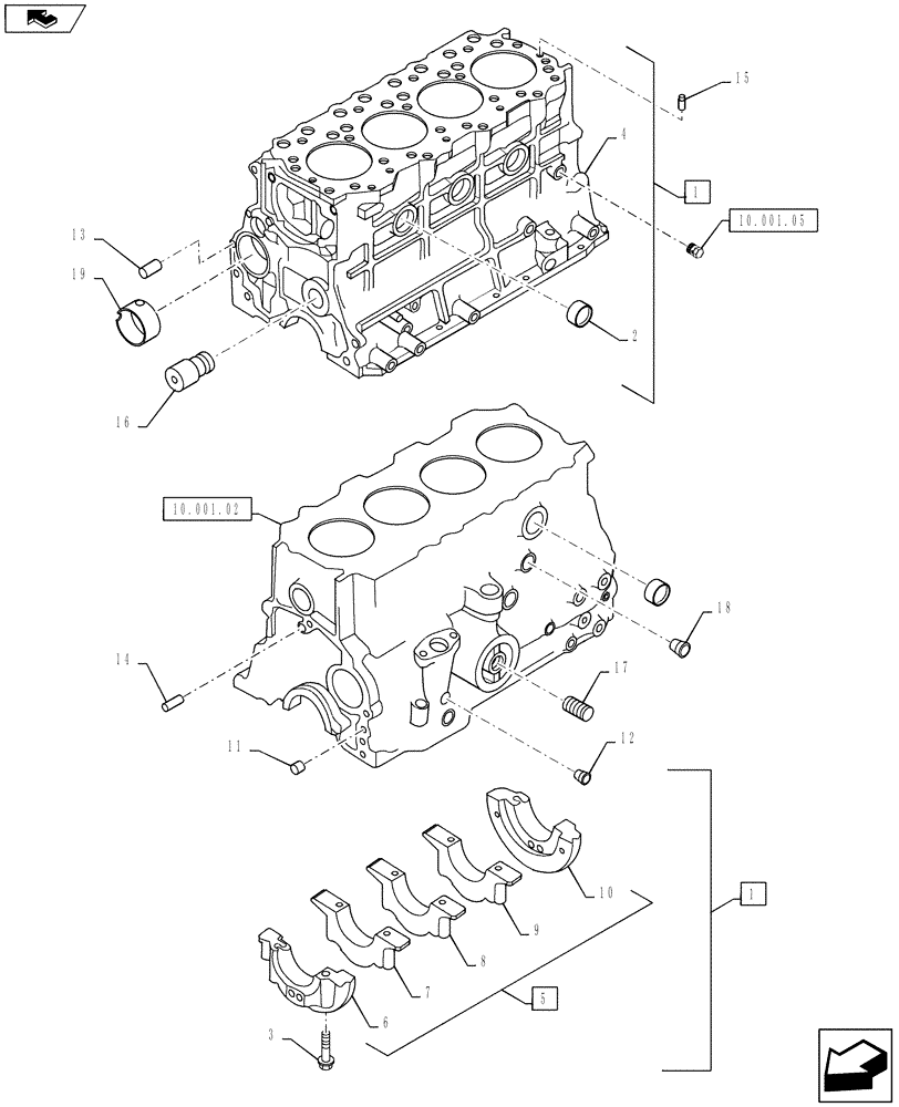 Схема запчастей Case IH FARMALL 50B - (10.001.02) - CYLINDER BLOCK ASSEMBLY (10) - ENGINE