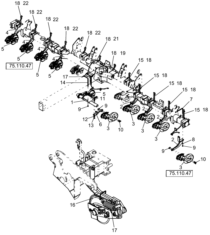 Схема запчастей Case IH 1250 - (75.110.46) - LIQUID FERTILIZER COULTER LAYOUT - 12 ROW (75) - SOIL PREPARATION