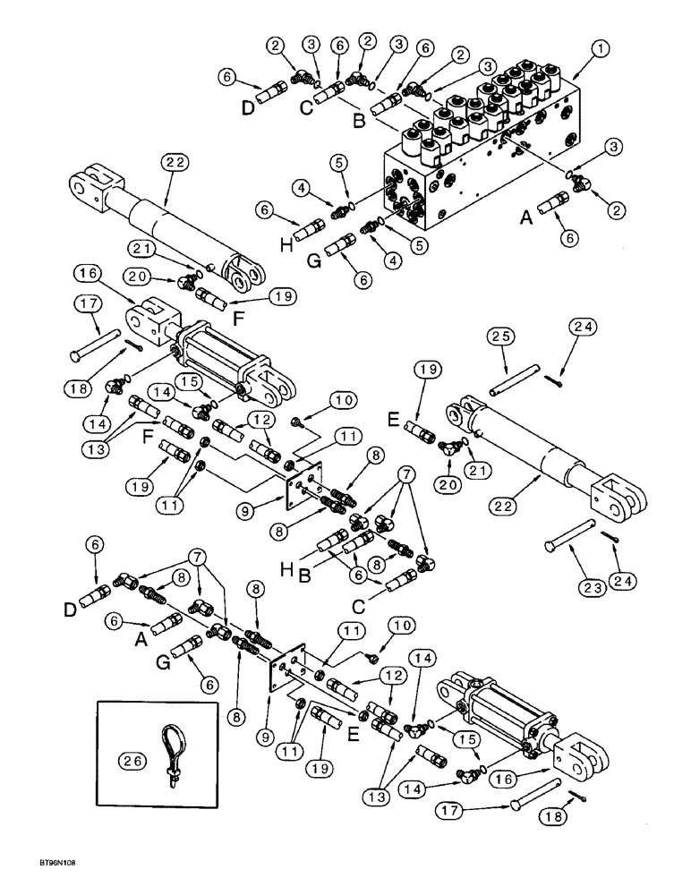 Схема запчастей Case IH 955 - (8-044) - ROW MARKER HYDRAULIC SYSTEM, W/ VICKERS CONTROL VALVE UNITS W/O LIQUID FERTILIZER ATT 12/23 SOLID (08) - HYDRAULICS