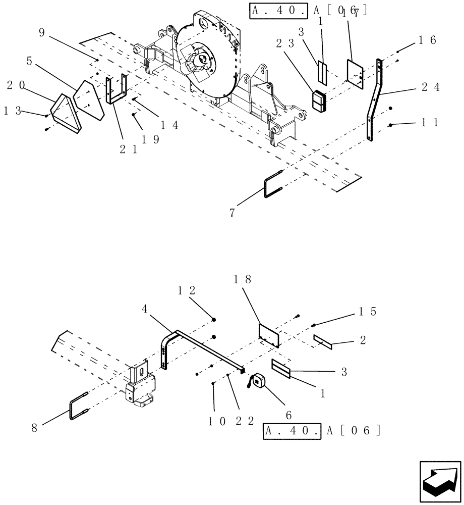 Схема запчастей Case IH 1200 - (A.40.A[01]) - ELECTRICAL - SAFETY LIGHTING SYSTEM, ALL RIGID MOUNTED FRAMES (AND 12 ROW WIDE STACKER BSN CBJ036000) A - Distribution Systems