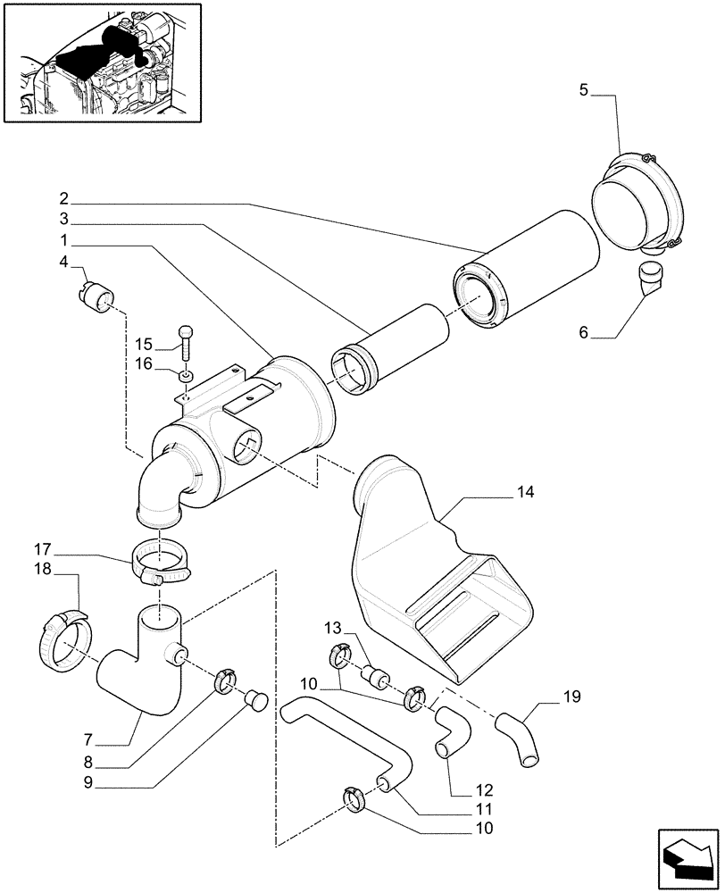 Схема запчастей Case IH MXU100 - (1.19.1[01]) - DRY AIR FILTER - PIPES (02) - ENGINE EQUIPMENT