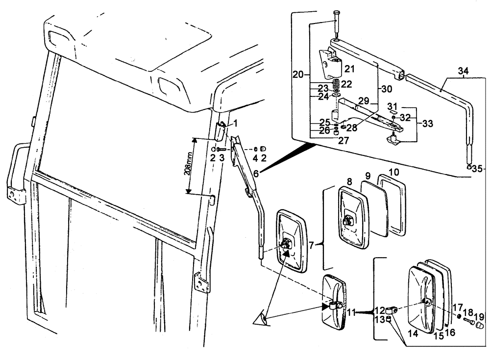 Схема запчастей Case IH C55 - (09B-07[01]) - EXTENDABLE REAR VIEW MIRROR (09) - CHASSIS