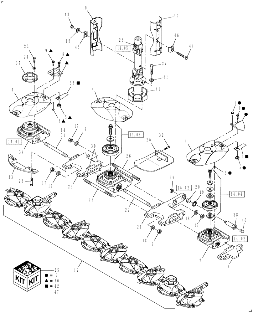 Схема запчастей Case IH DC132 - (14.01) - CUTTERBAR (14) - CROP CUTTING