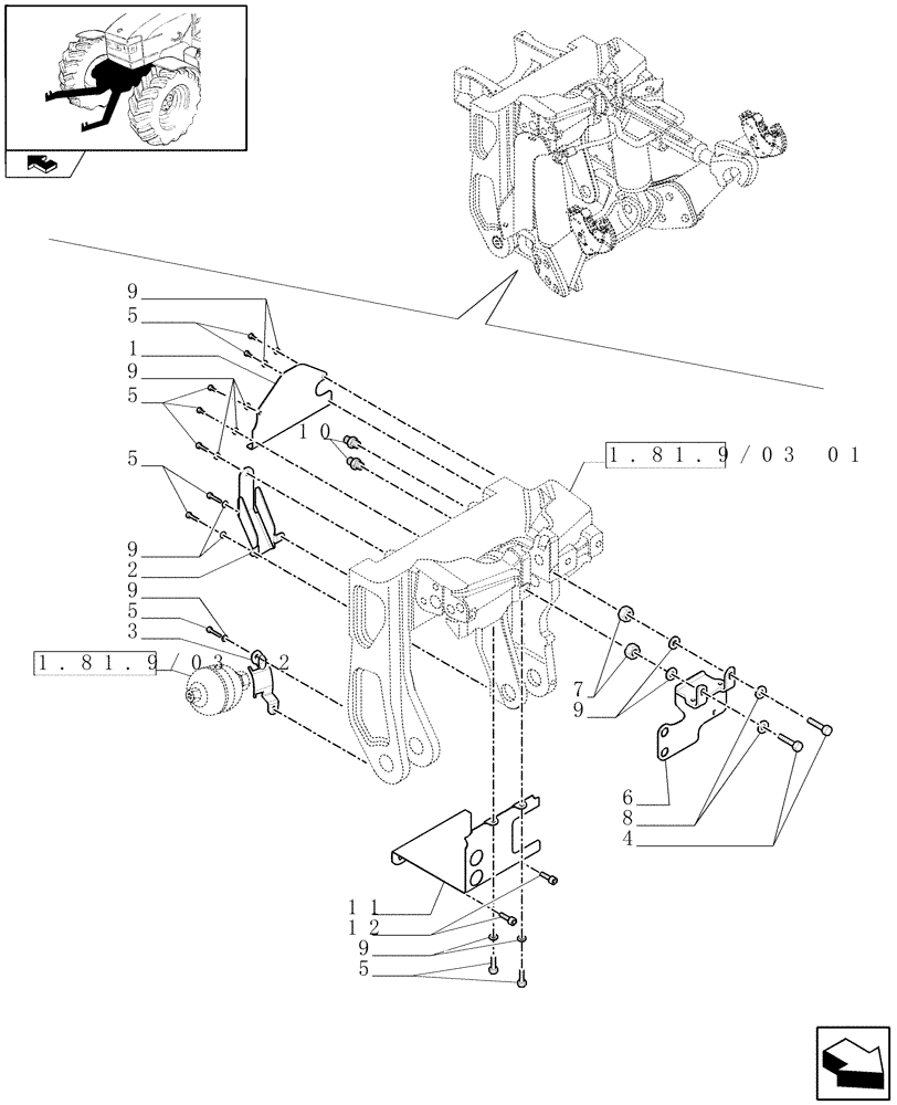 Схема запчастей Case IH PUMA 165 - (1.81.9/03[03]) - (VAR.090) FRONT HPL FOR MID MOUNT REMOTES LESS PTO, WITH AUX. COUPLERS - BRACKETS - C6726 (07) - HYDRAULIC SYSTEM