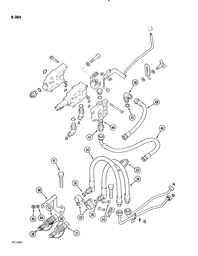 Схема запчастей Case IH 885 - (8-384) - AUXILIARY VALVE, FIRST BANK, PRIOR TO P.I.N. 18001, WITH HYDRAULIC DRAFT CONTROL (CONTD) (08) - HYDRAULICS